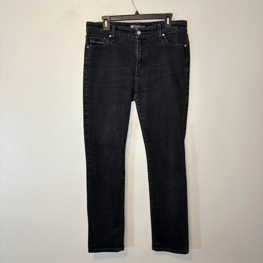 Levis Womens Size 16M Mid Rise Skinny Jeans Washed Black Denim Stretch Tonal 16